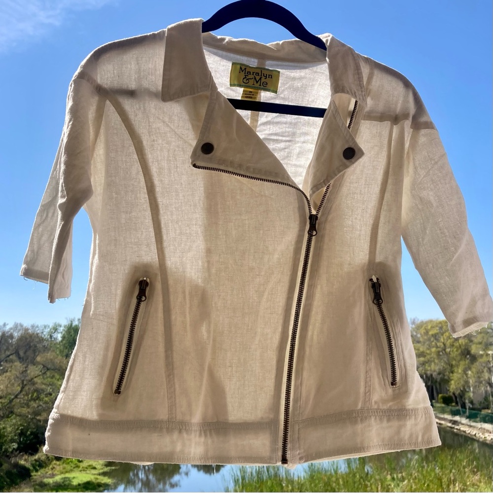 Maralyn & Me White Linen Blend Moto Jacket – Size M - Picture 2 of 14